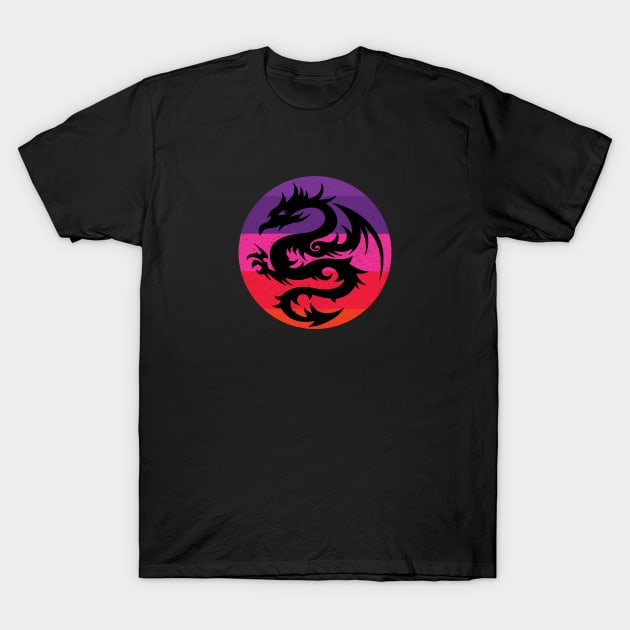 Black Dragon Distressed Sunrise Red Colors T-Shirt by MadMando Marketplace